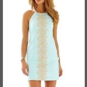 Lilly Pulitzer light Blue Dress With Gold Embroidery size 00